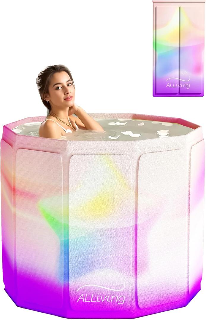 ALLIVING Portable Bathtub Adult Ice Bath Tub - Collapsible Folding Foldable Bathtub for Adult Shower Bathroom Hot SPA Soaking Cold Plunge Tub Deep Freestanding Bathtub Indoor Outdoor Purple