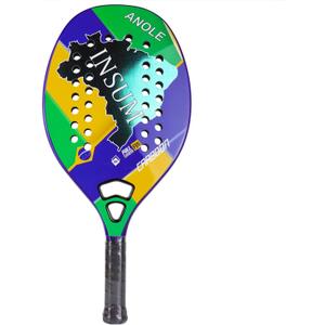 Beach Tennis Racket Carbon Fiber Surface with Sand Grit Print, Lightweight EVA Soft Racquet, with Cover Bag for Carry