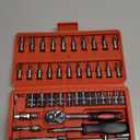 Egofine 46 Pieces 1/4 inch Drive Socket Ratchet Wrench Set, with Bit Socket Set Metric and Extension Bar for Auto Repairing and Household, with Storage Case