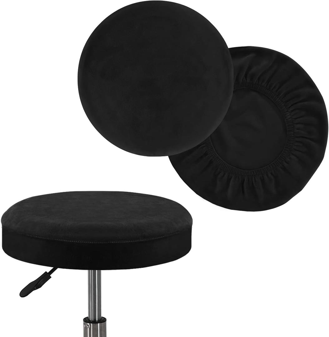 Turquoize 2 Pack Bar Stool Covers Round Stool Covers with Elastic Bands Bar Stool Seat Covers Slipcover Washable Stool Cushion Covers Feature Stretch Thick Bouncy Fabric, Dia 16"-18", X-Large, Black