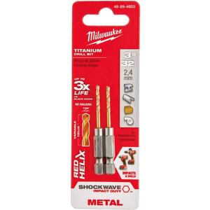 Milwaukee Electric Tool 48-89-4603 Impact Drill Bit, 3/32" Diameter x 2.38" L, 47/64" 35 Degree Helix Flute, 1/4" Hex Shank, 135 Degree