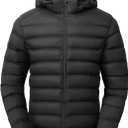 TBMPOY Men's Lightweight Puffer Jackets Detachable Hood Water-Resistant Casual Winter Coat Hooded Insulated for Travel Ski (Black)