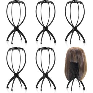 obeoby Wig Stand, Portable Wig Holder Wig Head Stand for All Wigs Travel Wig (black (6 pack))