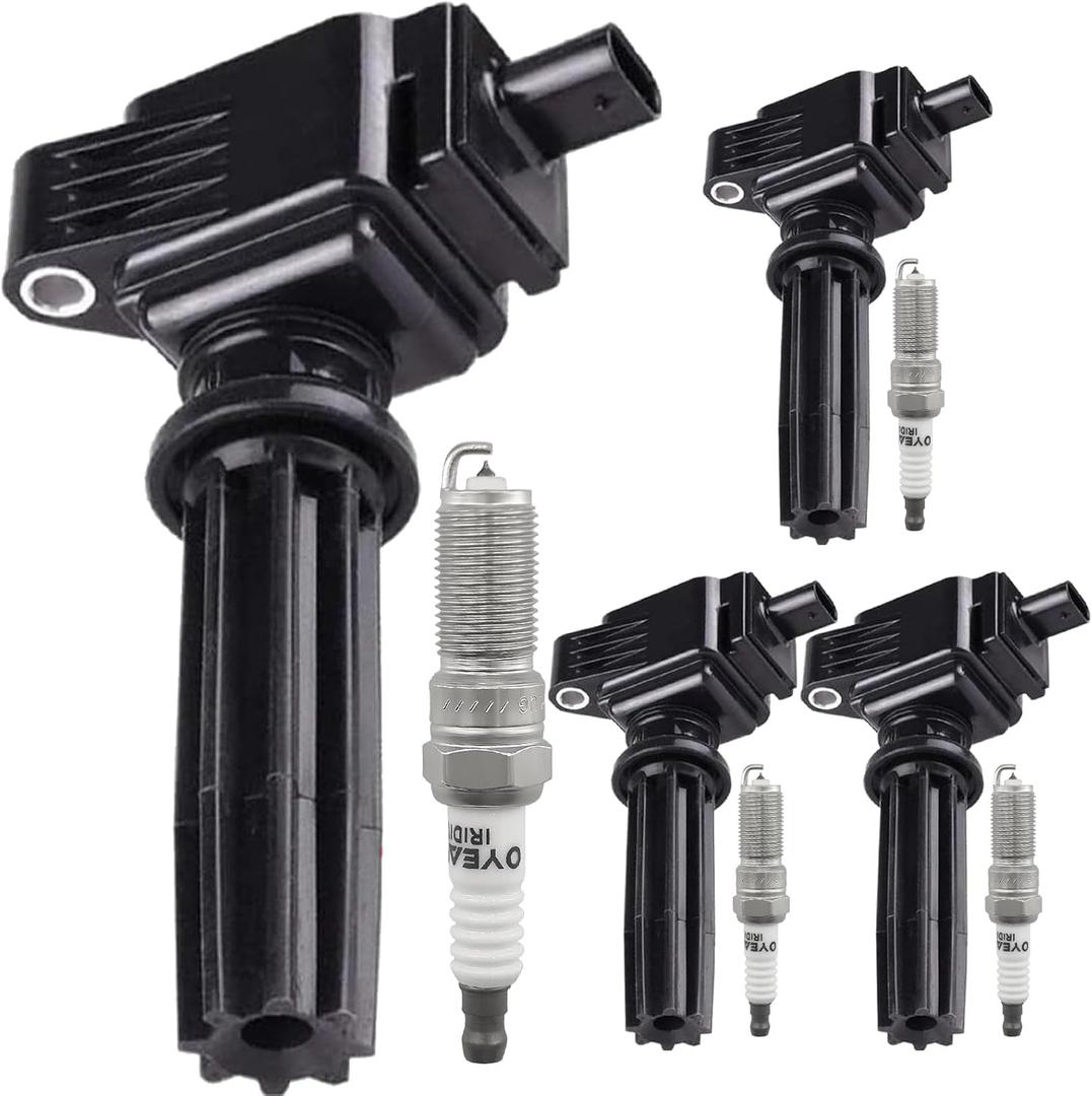 UF670 Ignition Coil Pack 31316353 and Iridium Spark Plugs Set Of 4 Fit For Ford Focus Fusion Explorer Edge Escape Mustang EcoSport Taurus 2012-2020&Land Rover 2012-2017&Lincoln 2013-2020 2.0L 2.3L L4