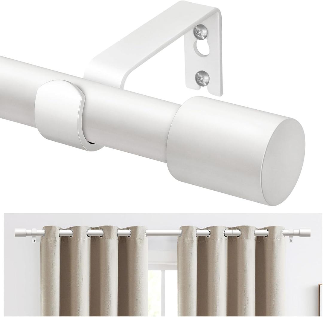 TONIAL White Curtain Rods 32 to 58 Inch(2.6-4.8ft), Adjustable Splicing Window Curtains rod, 3/4 Drapery Rods for Windows 20 to 53 Inch(1.7-4.4ft), Decorative Single Rod with Modern Cap Finial