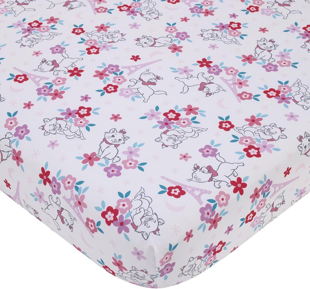 Disney Aristocats Pink, White, and Teal, Marie Super Soft Nursery Fitted Crib Sheet