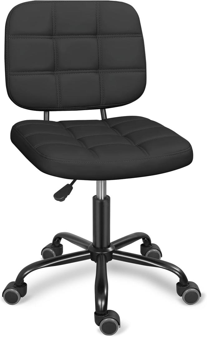 Armless Home Office Desk Chair with Wheels, Modern Ergonomic Drafting Rolling Chair with 360 Swivel Wheels,Height Adjustable Computer Task Chairs for Small Space, Black