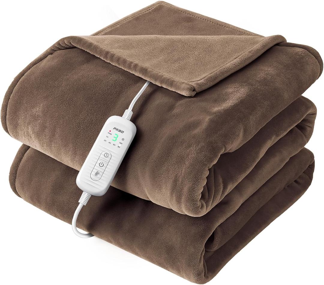 2025 Flannel Heated Blanket, 50"x60" Soft Electric Blanket with 8 Heating Levels & 10H Timing Auto Shutdown, Overheating Protection, Machine Washable, Brown