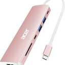 Acer USB C Hub, 7 in 1 USB-C to HDMI Multi-Port Adapter, 2 USBA 3.1 GEN1 and 5Gbps Type-C Data Port, 4K HDMI Port, PD 100W Charging, SD Card Reader for iPad Pro MacBook Pro Laptops and More(Pink)