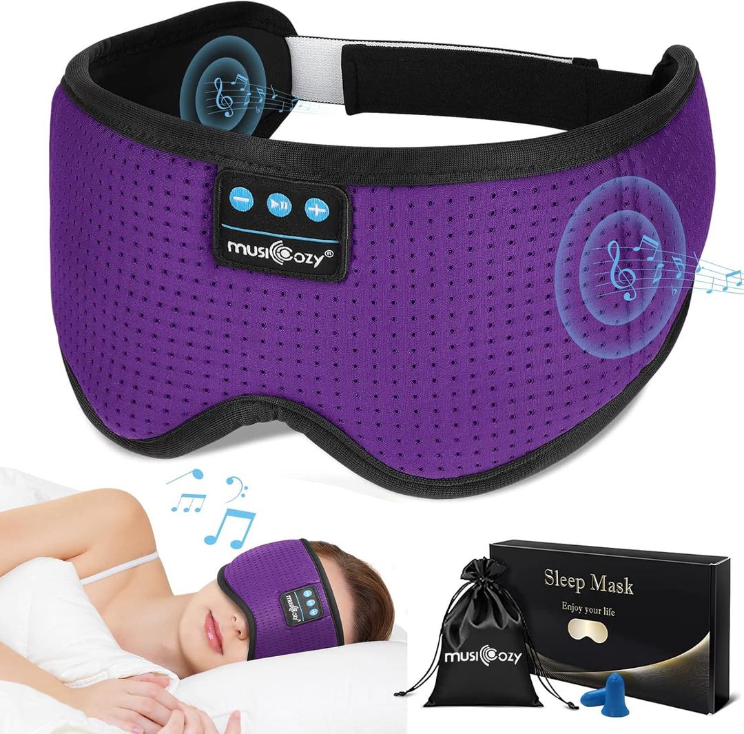 MUSICOZY Sleep Headphones Bluetooth, Sleeping Eye Mask Headband Headphones, Wireless Music Earbuds Earphones with HD Speakers for Side Sleepers Men Women Cool Gadgets Unique Gifts (Lavender Purple)