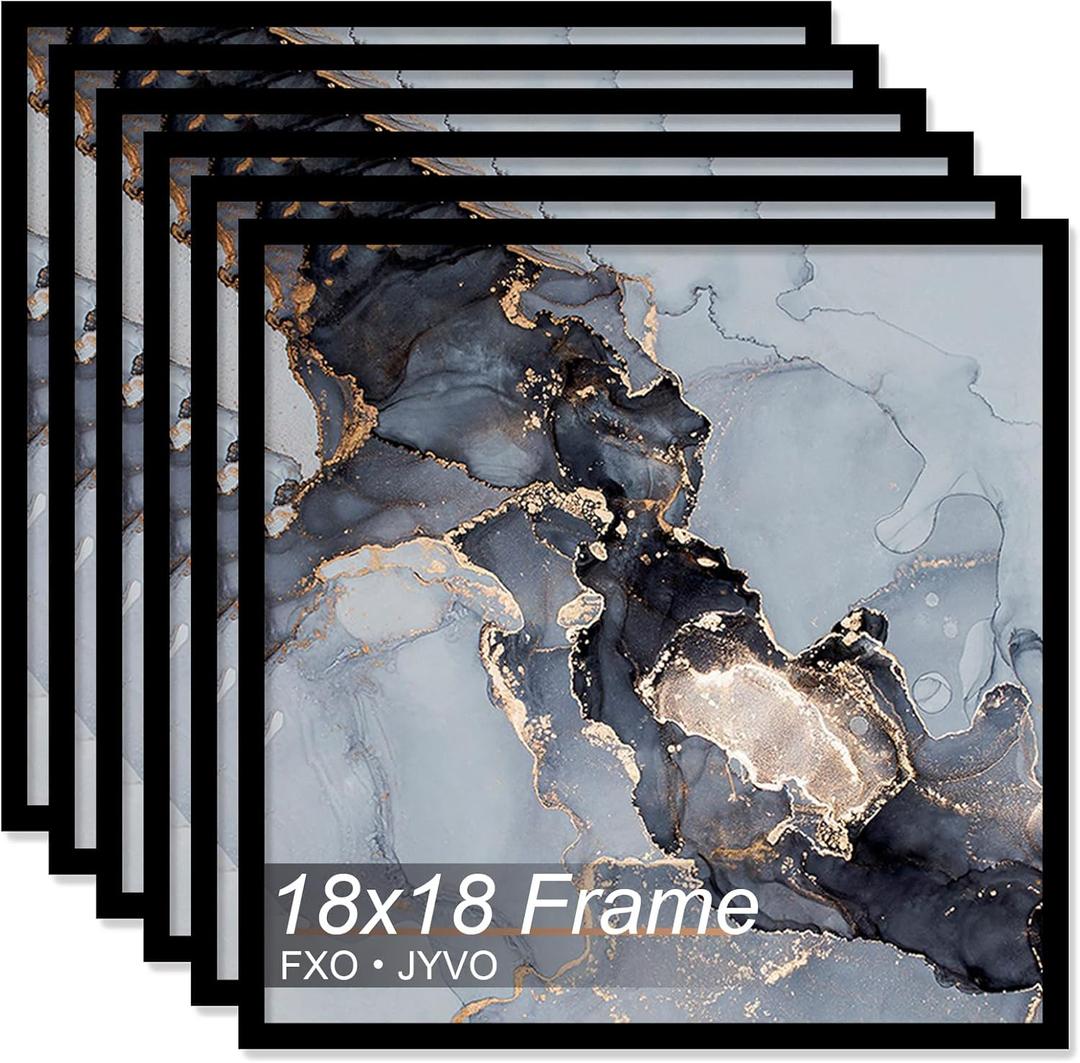 18x18 Frame Set of 6, Black Picture Frame for 18 x 18 Square Picture Poster Photo, Light Weight and High Transparent 18 by 18 Frame for Wall - 6 Pack/Black/18 x18
