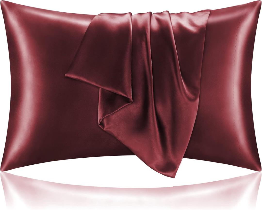 BEDELITE Satin Pillowcase for Hair and Skin, Super Soft and Cooling Similar to Silk Pillow Cases 2 Pack with Envelope Closure, Gift for Women Men(20"x30" Queen Size, Burgundy)