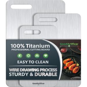 Titanium Cutting Boards Set of 3, 100% Pure Titanium Kitchen Cutting Board, Double-Sided Non-Toxic Cutting Board, Ideal for Slicing and Dicing Meats, Features Handle, Dishwasher Safe (Silver)