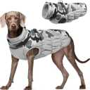 FUAMEY Dog Coat for Large Dogs,Waterproof Dog Winter Jacket with Harness Built in Puppy Cold Weather Coats Reflective Pet Vest with Zipper Warm Fleece Dogs Snowsuit Windproof Grey Camo XL