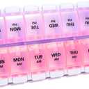 Sukuos AM PM Weekly Pill Organizer 7 Day, 2 Times A Day Medicine Pill Box with Easy Push Button, BPA Free Vitamin Cases for Fish Oil/Supplements, Easy to Clean (Purple&Pink)