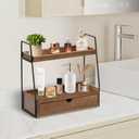 2-Tier Bathroom Organizer Countertop with Drawer, Wood Counter Organizer for Bathroom Decor, Sink Shelf for Vanity Storage, Makeup Tray for Perfume Skincare, Spice Rack Bedroom Kitchen Corner