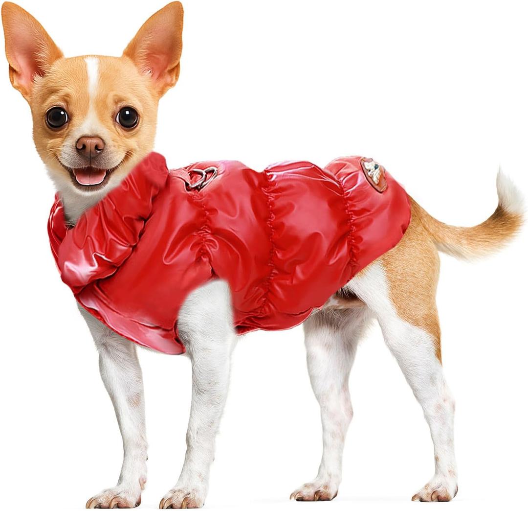 Winter Warm Dog Jacket for Small Medium Dogs Cat Cold Weather Coats with Harness Paded Dogs Fleece Vest Waterproof Windproof Dog Snow Jacket Pet Puppy Clothes (Red,XXL)