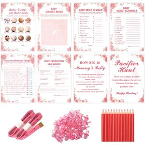 Baby Shower Games for Girl-8 Games,Fun and Easy to Play,Includes Baby Shower Bingo,Price is Right,Guess Who Mommy or Daddy,Word Scramble,Prediction and Advice,How Big is Mommys Belly,Pacifier Hunt