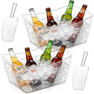 2 Pack Ice Bucket for Parties Beverage Tub with 2 Ice Scoops, Beer Ice Bucket Drink Cooler Beer Champagne Bucket Drink Chiller Tub Ice Cube Bin for Freezer Cocktails Wine Cooling Mimosa Bar Supplies (EXP 02/01/26)