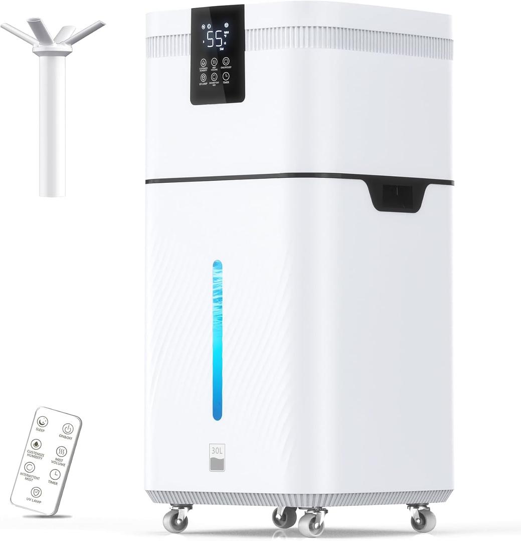 30L/7.93Gal Humidifier Large Room 4200 ft, Supersized Cool Mist, 120H Quiet Humidifiers for Bedroom, 3000mL/h Mist Output, Touch/Remote Control, Humidifiers for Home, Whole House, Plant, White