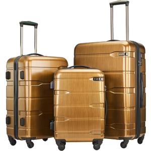 Coolife Luggage Expandable 3 Piece Sets PC+ABS Spinner Suitcase 20 inch 24 inch 28 inch (Black Brown, 3 Piece Set)