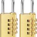 2 Pack Combination Padlock, 4 Digit Resettable Padlock, Combo Lock for School, Gym Locker, Employee Locker, Hasp Storage, Fence, Gate (Gold)