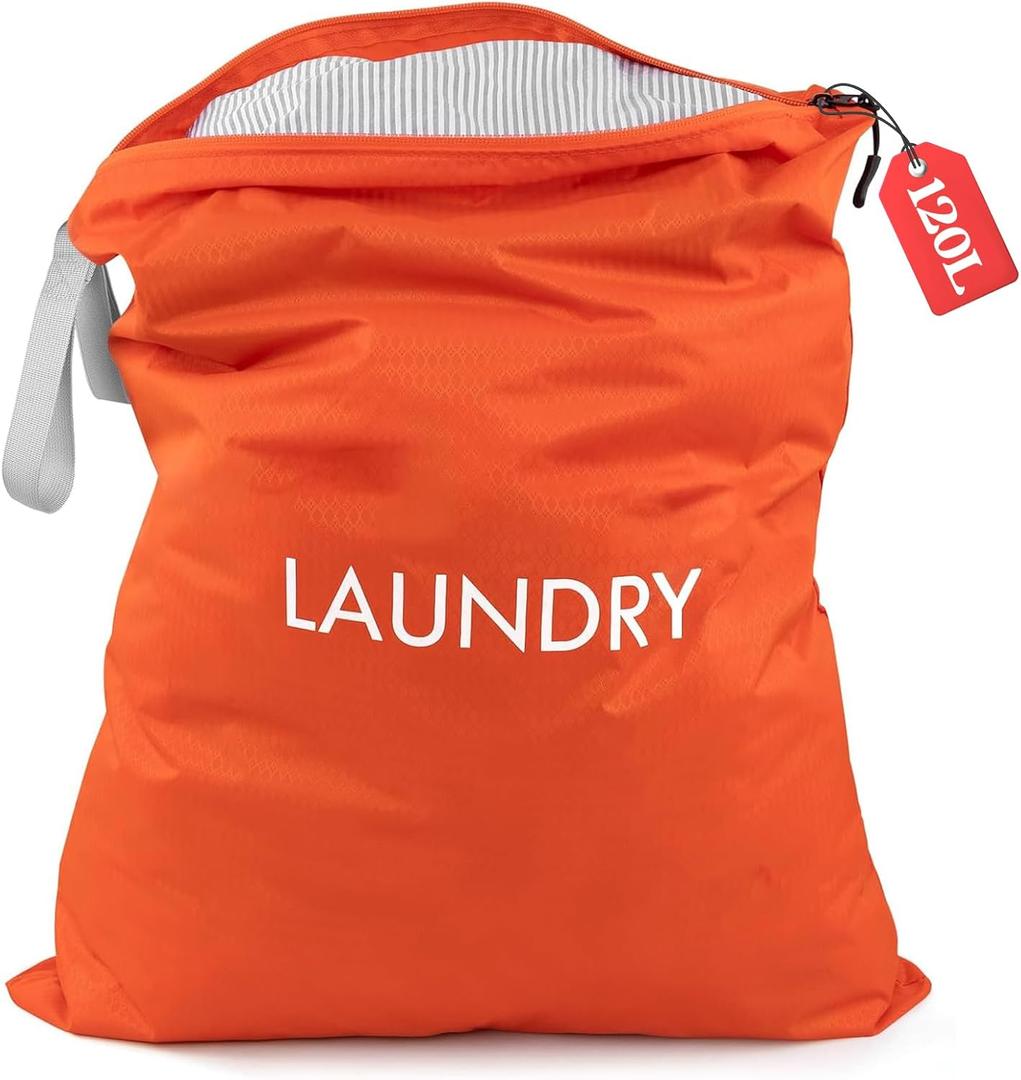 WiseBoy Laundry Bag, 23.6x35 inch Oversized Laundry Bags, Travel Laundry Bag Dirty Clothes Organizer, Nylon Wet Dry Storage Bag for College Dorm, Camping, Caravan, Orange