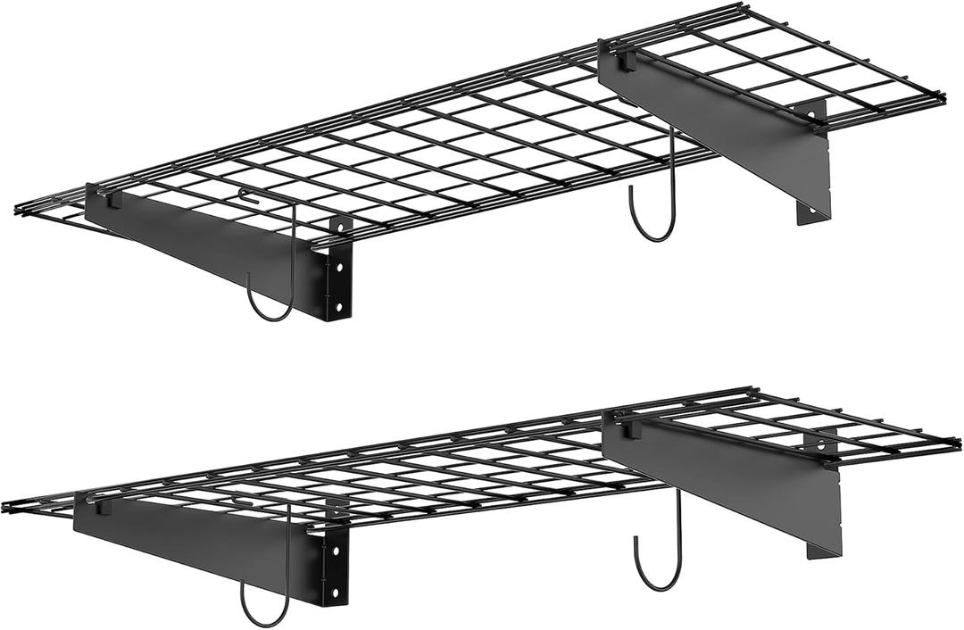 WALMANN 2 Pack Garage Wall Mount Shelves, 45x15 inch Wall Mounted Storage Shelves for Garage Heavy Duty Floating Shelf, Holds Up to 220 lbs(Black), 45x15x5 inches