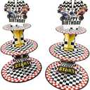 Pack of 2, 2 Pack Race Cars Cupcake Stands Birthday Party Supplies, 3-Tier Two Fast Racing Car Cardboard Cupcake Holder Dessert Display, Cars Wheels Birthday Decorations