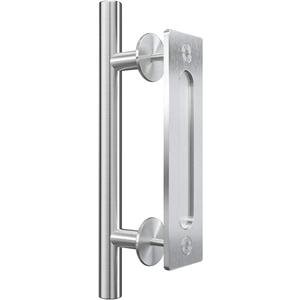 Genius Iron 12 Inch Stainless Steel Barn Door Handle, Pull and Flush Barn Door Handle Set for Glass Wood MDF Barn Door, Solid Cast Iron Modern Style Handle