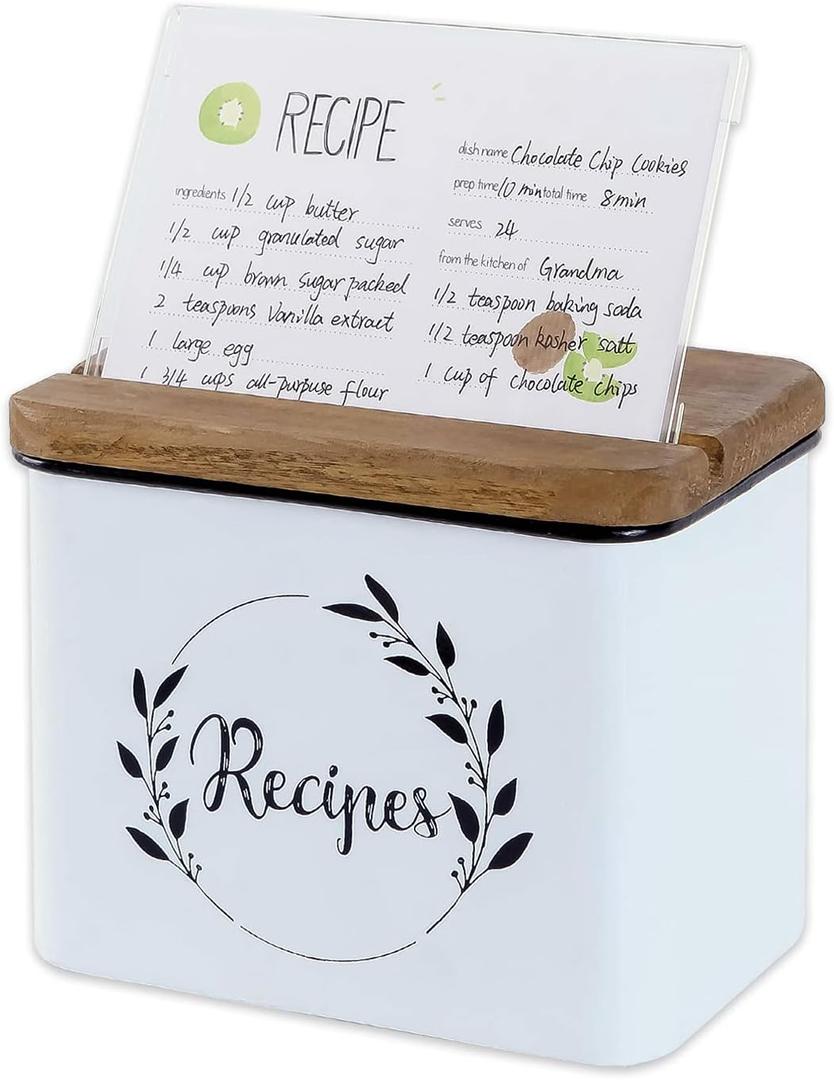 NIKKY HOME 4x6 Metal Recipe Box Kitchen Organization with 24 Cards and 8 Dividers, White NIKKY HOME 4x6 Metal Recipe Box Kitchen Organization with 24 Cards and 8 Dividers, White