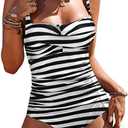Ekouaer Women's One Piece Swimsuit Ruched Tummy Control Bathing Suits Vintage Retro Push Up Swimwear, L
