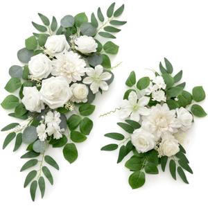 Artificial Flowers Decorations Pack of 2,Centerpieces for Wedding Reception Backdrop Decoration, Floral Decor Wall Home Entryway OutdoorDecorations (White)