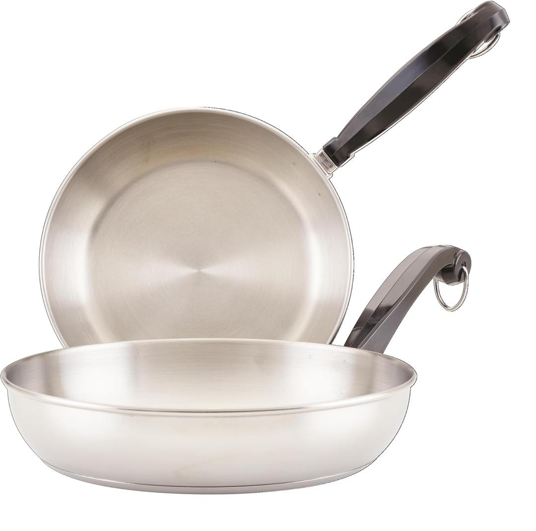Farberware Classic Stainless Steel Frying Pan Set / Fry Pan Set / Stainless Steel Skillet Set - 8.25 Inch and 10 Inch, Silver