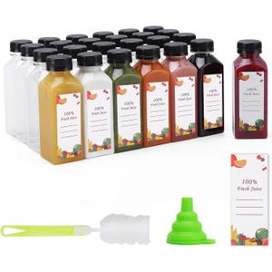 Plastic Juice Bottles 150 pcs 12 oz Empty Plastic Water Bottles with Caps Reusable Clear Beverage Containers for Drinking, Juicing, Smoothie, Water with 2 Brushes, 2 Funnels, 160 Stickers (12 OZ)