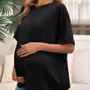 Tankaneo Womens Maternity T Shirts Oversized Short Sleeve Tunic Tops Casual Summer Loose Fit Crewneck Pregnancy Clothes (Black, M)