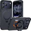 Designed for iPhone 17 Pro Case with 360 Magnetic Stand, Carbon Fiber Phone Case [Compatible with Magsafe] [15FT Military Protection] with Stand Ring 6.3'', Black