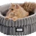 BALANCE Cat Bed Kitten Bed, Washable Round Cat Beds for Indoor Cats, Super Soft Plush Faux Fur Pet Bed for Puppy and Kitten with Anti-Slip Bottom (20.0"L x 20.0"W x 8"Th, Grey)