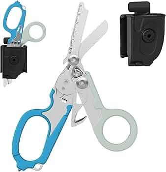 6-in-1 Multi-Functional Trauma Shears,Outdoor Auxiliary Tools, Emergency Rescue Equipment,Folding Tactical Emergency Trauma Shears, with Glass Breaker and Leather Case