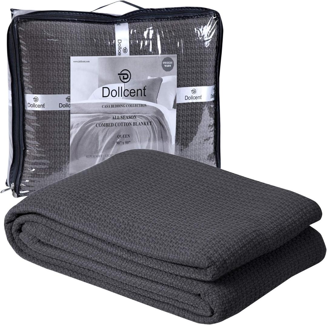 DOLLCENT 100% Cotton Twin Size Blanket for Bed, Premium Soft Combed Lightweight Blankets, Washed Breathable Cozy Bed Throw Blanket, Grey Twin Cotton Blankets for All Season: Grey (66"x90")
