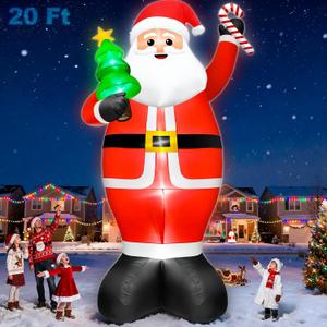 Super Giant 20FT Christmas Inflatable Santa Claus Holding Xmas Tree and Cane, Blow Up Outdoor Christmas Decorations with 8 LED Lights for Yard Lawn Party Holiday Decor