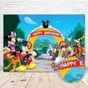 YouRan Mickey Mouse Clubhouse Birthday Party Backdrop 7x5 Vinyl Mickey Mouse and His Friends Happy 1st Birthday Background for Kids Cartoon Mickey Mouse Clubhouse Birthday Wall Decor