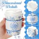 Jingmore 48 Sets Floral Paper Coffee Cups with Lids and Sleeves 8oz Vintage Flower Disposable Drinking Cups Bulk for Birthday Wedding Bridal Shower Tea Party Supplies (Blue)