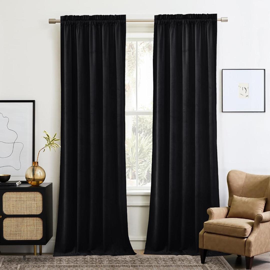 NICETOWN Halloween Black Velvet Blackout Curtains for Living Room, Solid Heavy Matt Rod Pocket Drapes/Window Treatments for Hall, Theater (2 Pieces, 96 inches Long), Size: 52"W x 96"L 