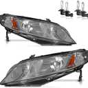 Headlights W/Bulbs for 2006-2011 Honda Civic 4-Door Halogen Headlamp Replacement Driver & Passenger Side (NOT fit 2-Door)