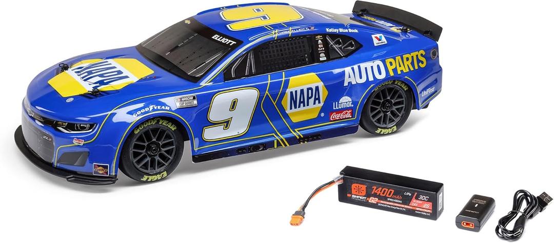 Losi 1/12 NASCAR RC Race Car Chase Elliott No. 9 2025 NAPA Chevrolet ZL1 2S AWD Brushed On-Road Battery & Charger Included Blue LOS1122509