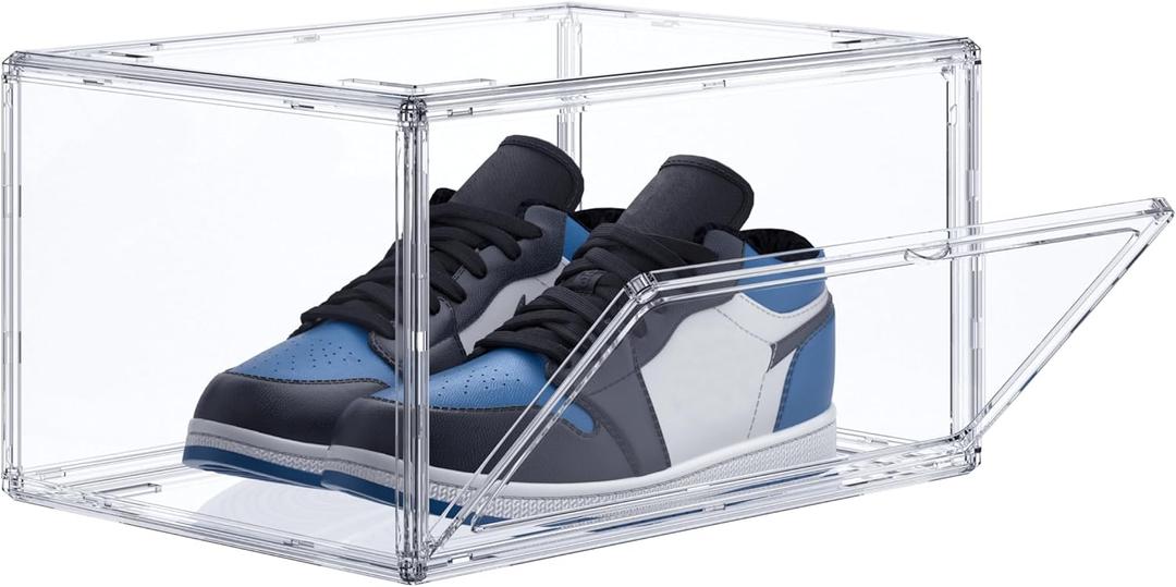 HIYOHIYO Acrylic Clear Shoe Storage Boxes Stackable for High-end Sports Shoes 360 Fully Transparent Display Box with Magnetic Door Suitable for Ankle Boots High Heels Size 14 (1-Pack)