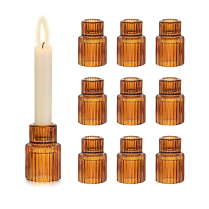 Hewory Glass Taper Candle Holders: 10 PCS Amber Elegant Candle Holder Candlestick Holders Bulk, Ribbed Glass Candle Holder Candle Sticks Holder Decor for Table Centerpiece Fall Thanksgiving Home Decor