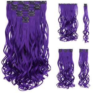 SYXLCYGG Purple Hair Extensions Clip Extension 18" Wavy Synthetic Hair Piece Women Cheap Natural Fluffy&Not Tangled Girl colorful Full Head