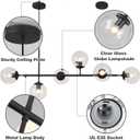 KCO Lighting 6-Light Clear Glass Globe Pendant Light Mid Century Modern Rectangular Sputnik Chandelier Vintage Black Linear Kitchen Island Pendant Lighting Dining Room (Black+Clear)